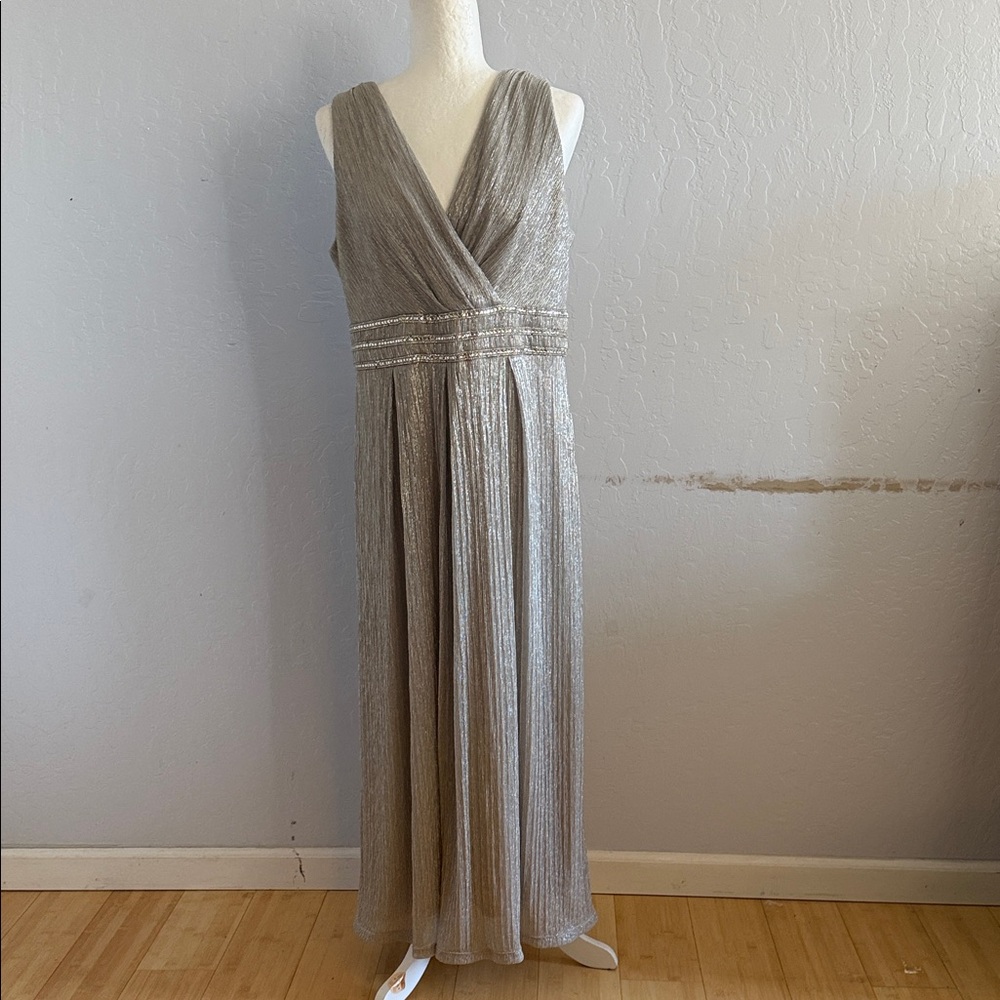 Sleeveless Metallic Pleated Maxi Dress in Champagne